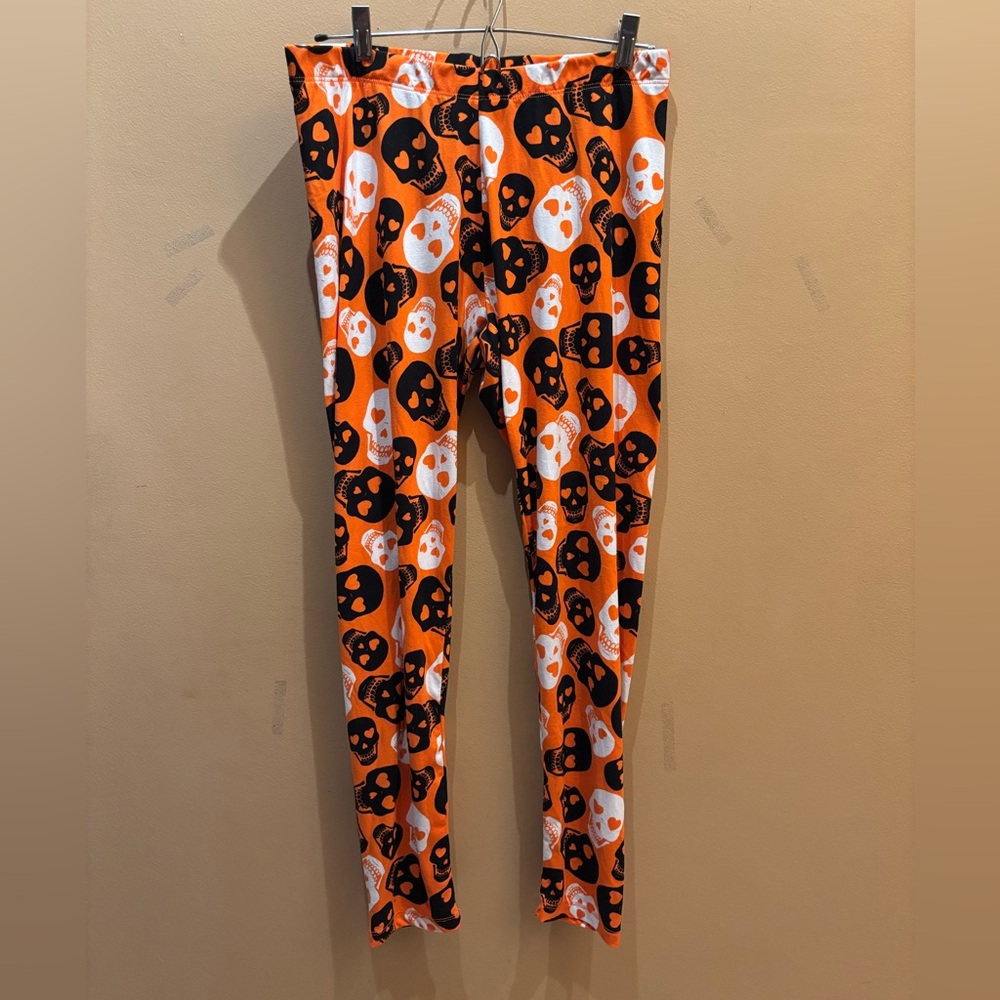 Joe Boxer Halloween Skull Print Orange Black and White Leggings Size XL